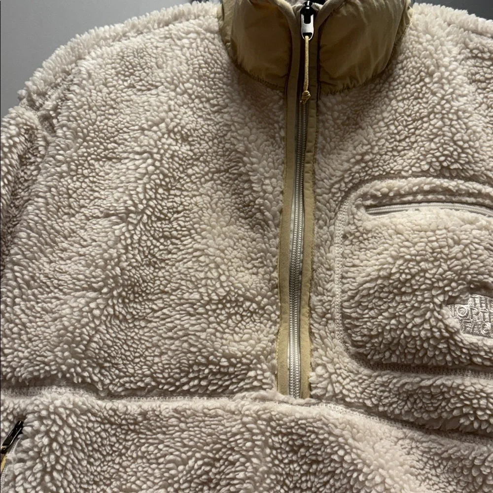 NORTH FACE cream tan neutral Sherpa cropped pullover crop jacket half zip - Picture 11 of 14